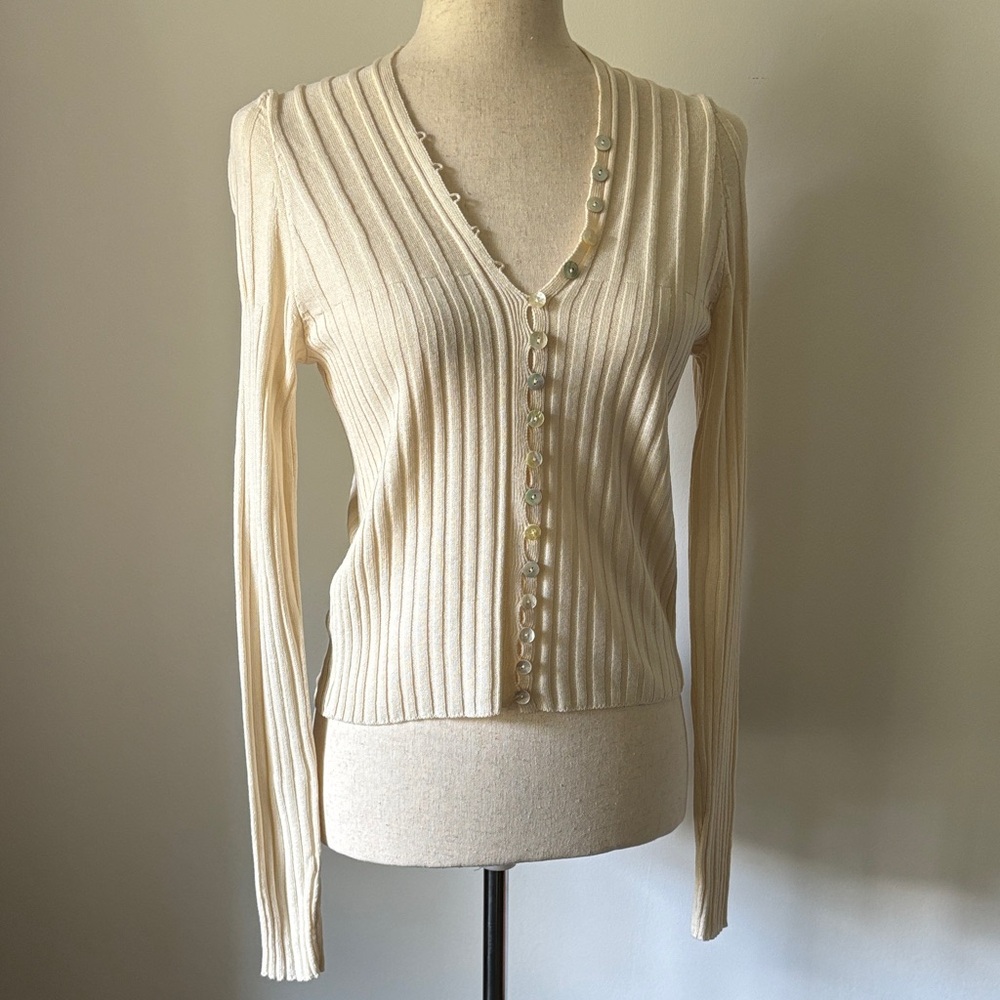 Mango Cream Ribbed Knit Sweater